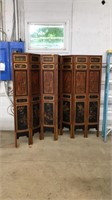 ASIAN HAND CARVED AND PAINTED 7P FOLDING SCREEN