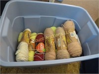 large amount skeins of yarn in covered tote