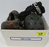Lot - Helmet, Hockey Gloves, Etc.