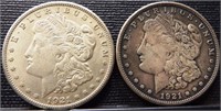 (2) 1921-S Morgan Silver Dollar Coins