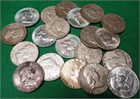 (20) Franklin Silver Half Dollars