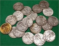 (20) Liberty Walking Silver Half Dollars