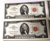 (4) 1963 $2 Red Notes & (4) 1957 $1 Silver Certs.