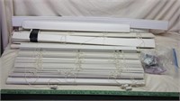 D4) TWO WHITE FAUX WOOD BLINDS, ONE 29", ONE 43",