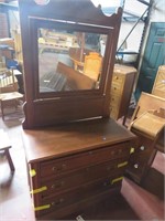 Antique 3 Drawer Dresser W/ Mirror