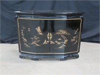LACQUERED ORIENTAL TWO DOOR CONSOLE CABINET