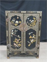 LACQUERED ORIENTAL TWO DOOR STORAGE CABINET