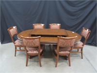 MAHOGANY DINING TABLE W/ 6 CHAIRS & 2 LEAVES