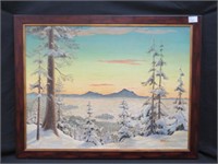 WINTER MOUNTAIN SCENE OIL SIGNED R.A. HALLUM '62