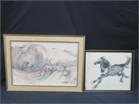2 ORIENTAL HORSE & LANDSCAPE PICTURES