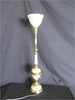 BRASS BASED 40" HIGH TABLE LAMP W/ GLASS SHADE