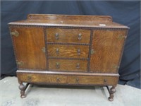 CARVED OAK TUDOR STYLE SIDEBOARD WITH KEY
