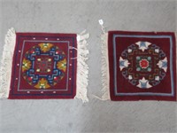 2 HAND KNOTTED SAMPLE MATS APPROX 1.5' X 1.5' EACH