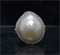 Pearl & White Topaz Sterling Silver Ring