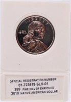 2010 .999 Silver Native American Dollar