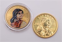 2 Pcs 2000-P Sacagawea Dollars - 1 Colorized