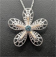 Sterling White & Blue Diamond Flower Necklace