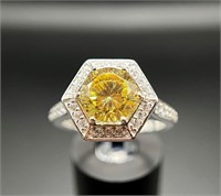 925 Dillenium Cut Canary & White Diamond Sim Ring