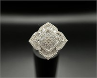 Sterling Baguette & Round Diamond Ring