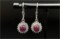 Sterling OV Cab Indian Ruby Earrings