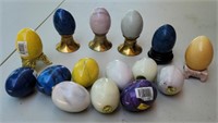 Alabaster eggs (15) and holders (6)