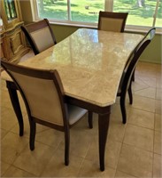 Dining table and 4 chairs. Marble top.