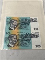 Uncut $10 notes " Hobart Pairs" limited ed of 3000