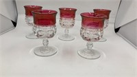 6 Ruby Red Flash Thumbprint Small Wine Glasses 3.5