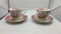 Pair Of Royal Albert " Blossom Time " Cups & Sauce