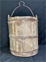 Antique Hand Forged Steel and Wood Well Bucket