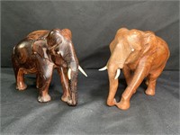 2 Wooden Carved Elephants
