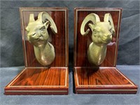 Brass and Wood Rams Head Book Ends