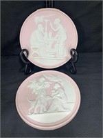 2 Antique Pink Jasperware Greek Musician Plagues