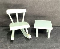 Blue Rocking Chair & Table Dollhouse Furniture