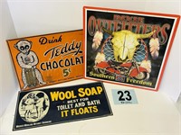 3 Vintage Metal Signs