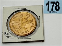 1980 Falkland Islands 2 Pence Coin