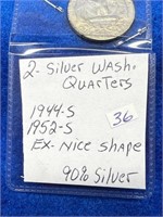 3 Silver Washington Quarters 1944-S 1952-S