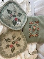2 Vintage Chair Pads and Needle Point Pillow