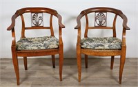 Pair of French Provincial Rush Seat Arm Chairs