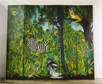 6 Paneled Painted African Jungle Screen
