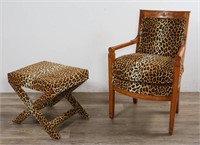 Hollywood Regency Style Leopard Chair and Ottoman