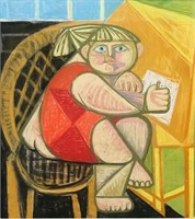 Cubist Pastel on Paper Girl at a Desk