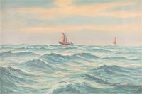 Signed Delurhn Oil on Canvas Sailing Ships