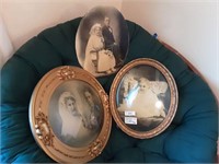 3 ANTIQUE OVAL PICTURES W/ 2 FRAMES