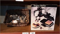 BELGIAN WAFFLE MAKER, BASKET OF ROCKS (SOME