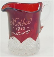 * Ruby Flash Glass 1912 Mother Souvenir Creamer