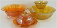 * 3 Orange Iridescent Carnival Glass Items