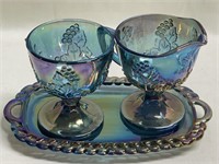Indiana glass creamer and sugar with underplate