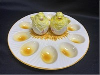 Earthenware Egg Plate with Salt & Pepper Shakers