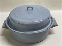 Vintage Blue Enamelware roasting pan 11”